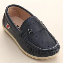 Cute Walk by Babyhug Formal Slip On Shoes With Star Applique - Blue image 3