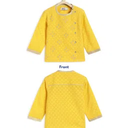 Tiber Taber Full Sleeves Floral Foil Embroidered & Lace Embellished Kurta Dhoti Set - Yellow image 4