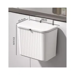 House of Quirk Plastic Hanging Kitchen Trash Can With Lid, Double-Sided Open Lid Design, Kitchen Trash Can, Kitchen Cabinet Door Hanging Wall Storage Bucket 7 Litre - White image 3