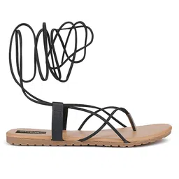 Shoetopia Colour Blocked Tie Up Sandals - Black image 4