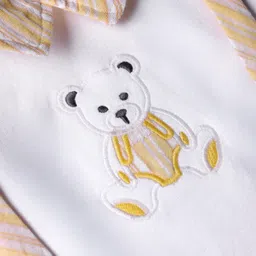 ToffyHouse Knitted Woven Half Sleeves Romper With Bear Embriodery - Golden image 3