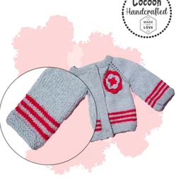 COCOON ORGANICS Full Sleeves Handcrafted Floral Applique Shrug With Stripes Cap And Socks - Grey image 5