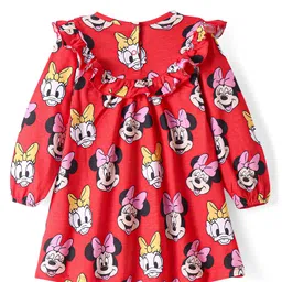 Babyhug Disney Cotton Knit Full Sleeves Frock With Minnie Mouse Print Frill Detailing & Bloomer - Red image 4