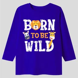 KAVEE Pure Cotton Knit Pack Of 3 Full Sleeves Born To Be Wild Text & Animal Printed Tees - Red Black & Blue image 5