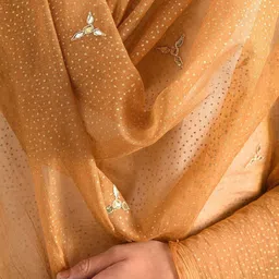 JAYPORE Floral Embroidered Mirror Work Cotton Silk Thread Work Dupatta image 4