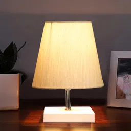 Devansh Cotton Square White Wood Table Lamp - Off White image 5