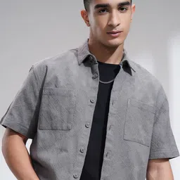 HIGHLANDER Men Relaxed Fit Spread Collar Textured Cotton Casual Shirt-image-85