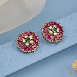 Kushal's Fashion Jewellery Victorian-Plated Circular Ruby Kundan Studded Studs Earrings-picture-44
