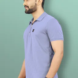 vebnor Men Self Design Polo Neck Polyester Blue T-Shirt image 4
