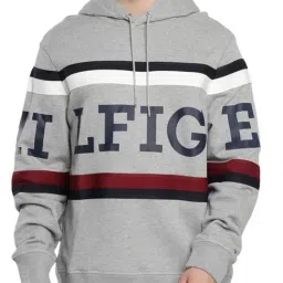 Tommy Hilfiger Light Grey Heather Cotton Regular Fit Logo Printed Hooded Sweatshirt-picture-14