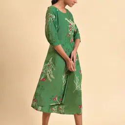 W Floral Printed Layered Gathered Midi Fit & Flare Ethnic Dress image 4