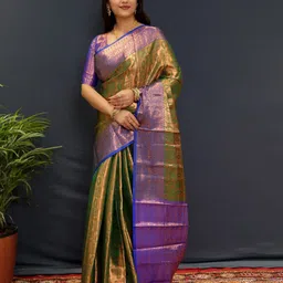 yourwish Woven Design Zari Silk Blend Kanjeevaram Saree-picture-18