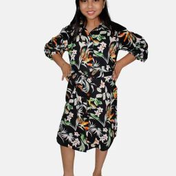 Kiddopanti Kids Black Floral Print Full Sleeves Shirt Dress-picture-34