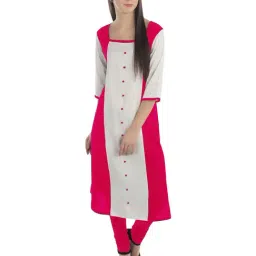 PATRORNA Dark Pink & White Regular Fit Kurta-image-19