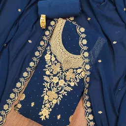 HERE&NOW Floral Embroidered Thread Work Unstitched Dress Material image 3