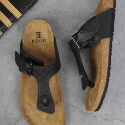 EZOK Men's Black T-Strap Sandals-image-25