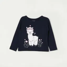 Juniors by Lifestyle Navy & White Cotton Printed Full Sleeves T-Shirt-image-78