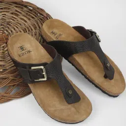 EZOK Men's Brown T-Strap Sandals-picture-31