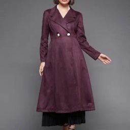 Miss Chase Maroon Relaxed Fit Double Breasted Longline Coat-picture-41