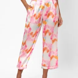 R&B Light Pink Satin Tie-dye Regular Fit High Rise Crop Pants-picture-47