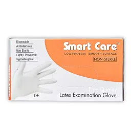 Smart Care Latex Examination Gloves, White Color M Size, G-1M (Pack of 100 Piece) image 1