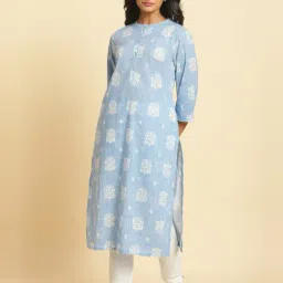 W Blue Printed Straight Kurta-picture-37