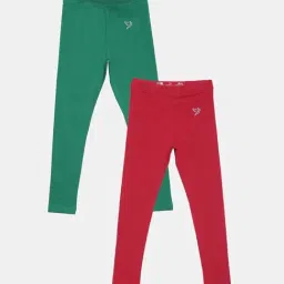 TWIN BIRDS Kids Green & Red Cotton Regular Fit Leggings (Pack of 2)-image-65