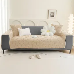 DREAM CARE Beige & Cream-Coloured 3 Piece Sofa Cover With Arms-picture-38