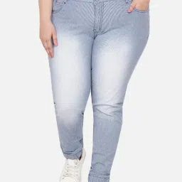 Kiaahvi Plus Size Light Blue Striped Skinny Fit Mid Rise Joggers-picture-45