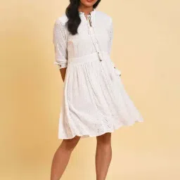 W White Self Pattern A-Line Dress-picture-23
