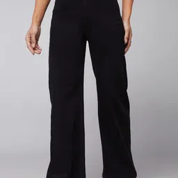 DOLCE CRUDO Women Wide Leg High-Rise Heavy Fade Stretchable Jeans-image-100
