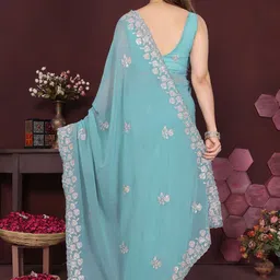 KALINI Blue Poly Georgette Embroidered Sarees image 3
