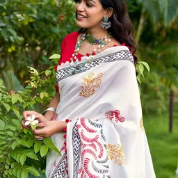 Mitera Ethnic Motifs Printed Silk Cotton Saree With Unstitched Blouse Piece image 2