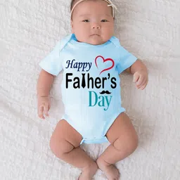 BLUSHES 100% Cotton Fathers Day Theme Half Sleeves Happy Fathers Day Text Printed Onesie - Powder Blue-picture-28