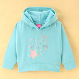 Wingsfield Full Sleeves Hearts Printed & Sequin Embellished Hooded Sweatshirt - Sea Green-picture-13