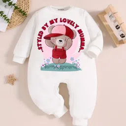 KNITROOT Mom Theme Cotton Full Sleeves Styled By My Lovely Mumma Text Printed Romper - White-picture-27