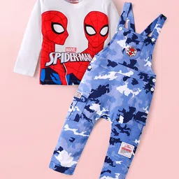 Babyhug Marvel Single Jersey Knit Full Sleeves T-Shirt & Dungaree with Spiderman Graphics - Red & Blue-image-32