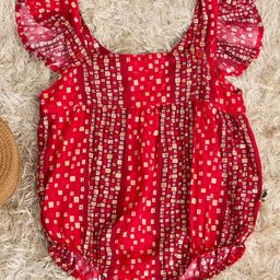 StyloBug Cap Sleeves Bandhani Designed Onesie - Red-picture-34