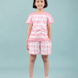 tweeny mini 100% Pure Cotton Knit Half Sleeves Tie Dye Coordinating Top & Shorts Set - Pink-picture-13