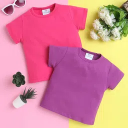 Knitting Doodles Pure Cotton Pack Of 2 Half Sleeves Solid Tees - Dark Pink & Purple-picture-38