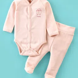 I Bears Interlock Knit Full Sleeves Onesie With Footed Leggings & Teddy Print - Light Blue-picture-10