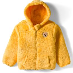 Babyhug Woven Full Sleeves Hooded Winter Jacket With Teddy Bear Embroidery & Kangaroo Pockets - Mustard-picture-14