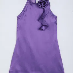 Taffykids Satin Woven Sleeveless Rose Applique Detailed Dress - Purple-picture-18