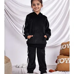 NEUDIS Velvet Knit Full Sleeves Side Taped Hooded Sweatshirt & Joggers Set - Black-picture-25