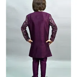 Ahhaaaa Brocade Sequins Embellished Ethnic Designed Sherwani Pant Set - Wine image 3