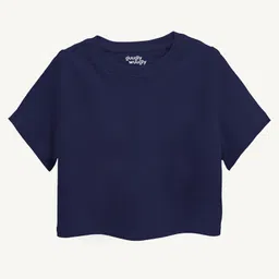 Guugly Wuugly Pure Combed Cotton Half Sleeves Solid Skin Friendly Crop Top - Navy Blue image 3