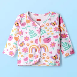 Babyhug 100% Cotton Interlock Knit Full Sleeves Antibacterial Front Open Jhablas with Floral Print Pack of 3 - White Pink & Lilac image 2