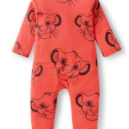 Babyhug Disney Interlock Knit Full Sleeves Rompers with Lion King Graphics Pack of 2 - Red & Light Blue image 3