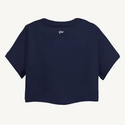 Guugly Wuugly Pure Combed Cotton Half Sleeves Solid Skin Friendly Crop Top - Navy Blue image 4