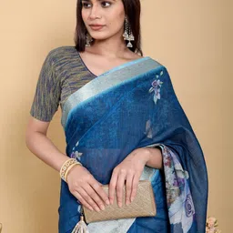 Suraj pari singh Floral Pure Linen Saree image 2